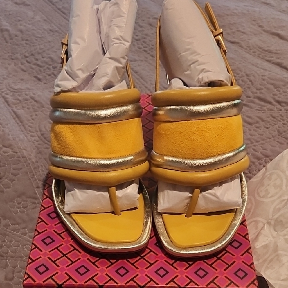 Tory Burch Yellow and Silver Puffy Wedge Women's Sandals - Size 8 NIB